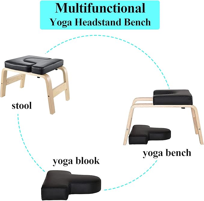 C-CHAIN Balanced Yoga Headstand Bench - Ideal for Workout, Fitness and Gym, for Both Beginner and Experience Yogis - Wood and PU Pads - Relieve Fatigue and Build Up Body