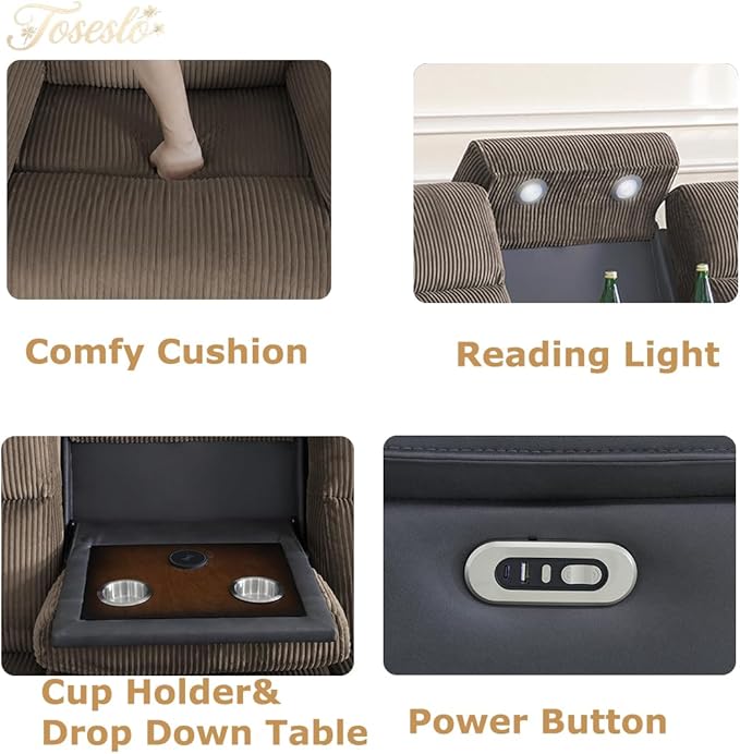 Toseslo Power Recliner Loveseat Set, Fabric Reclining Sofa Sectional Couch, 2 Seater Reclining Couches, Living Room Furniture Sets, Reclining Sofa with Cup Holders/Storage Console for House