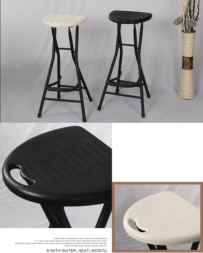 Black Folding Bar Stool,28 inch Folding Stool for Adults Foldable Stools with Handle,Collapsible Heart-Shaped Folding Counter Height Stools Chair for Camping Kitchen,Loads 250 Lbs,1 Pack