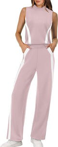 XIEERDUO Two Piece Sets for Women Summer Outfits Travel Mock Neck Lounge Sets Wide Leg Pants Beach Vacation Clothes