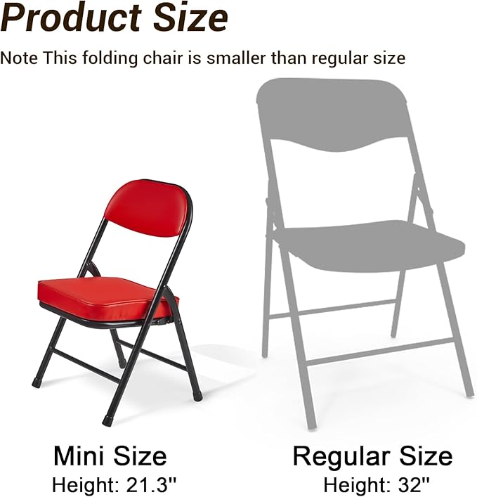 fusehome Mini Padded Folding Chairs, Garage Stool, Portable Camping Chair with Cushion, Lightweight Lawn Chair, for Outdoor Sports Events, Patio, Fishing, Hiking, Hunting, Picnic, Beach, Red