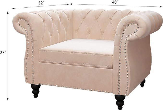 QHITTY Accent Chair, Chesterfield Chair Modern Velvet Upholstered Chair with Tufted Back for Living Room Furniture (Beige)