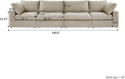160.6" Cloud Modular Sectional Sofa with Thick Cushion, Wide 4-Seater Minimalist Sofa Couch,Convertible Couch Deep Seat Couches for Modern Living Room Sets (Khaki, 4 Seater)