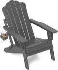 FOOWIN Adirondack Chair, Folding Adirondack Chair with Cup Holder, HDPE All-Weather Fire Pit Chair for Patio, Garden, Backyard, Poolside, Grey