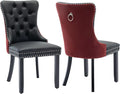 YeahFurn Modern Dining Chairs Set of 2, Tufted Upholstered Dining Room Chairs with Nailhead, PU Leather Front & Velvet Back, Solid Wood Legs, Kitchen Chairs, Sillas de Comedor (Black & Burgundy)
