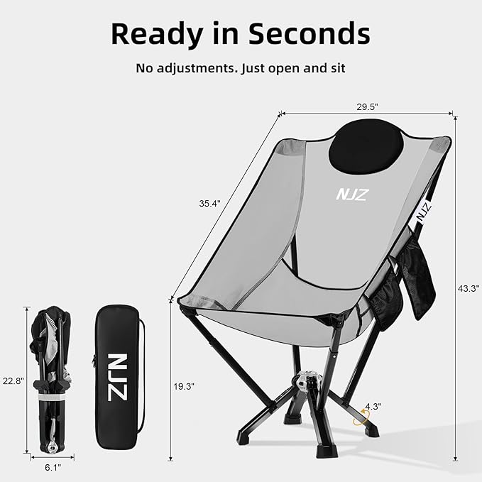 NJZ High-Back Folding Chair for Indoor & Outdoor Use — Comfortable High-Back Support, Easy One-Piece Setup, Stable Aluminum Frame, Portable Chair for Backyard, Camping & Everyday Relaxation