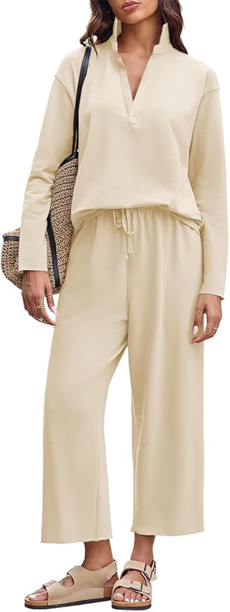 Imily Bela Womens 2 Piece Outfits Sweatsuit Long Sleeve Lapel V Neck Shirt and Wide Leg Pants 2025 Fall Trendy Tracksuit