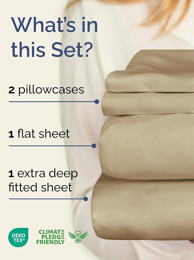 Extra Deep Pocket King Sheets - 4 Piece Breathable & Cooling Bed Sheets - Hotel Luxury Bed Sheet Set - Soft, Wrinkle Free & Comfy - Easily Fits Extra Deep Mattresses - Deep Pocket Beige Sheets Set