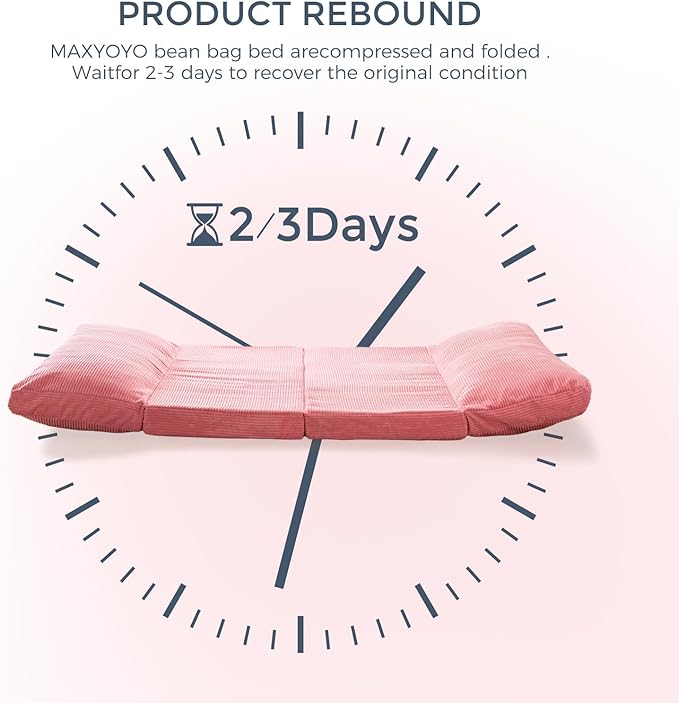 MAXYOYO Folding Sofa Bed, Extra Thick and Long Floor Sofa Convertible Sleeper Chair with Washable Cover, Floor Couch Lounge Bean Bag Bed for Living Room, Pink, 30x95 Inch