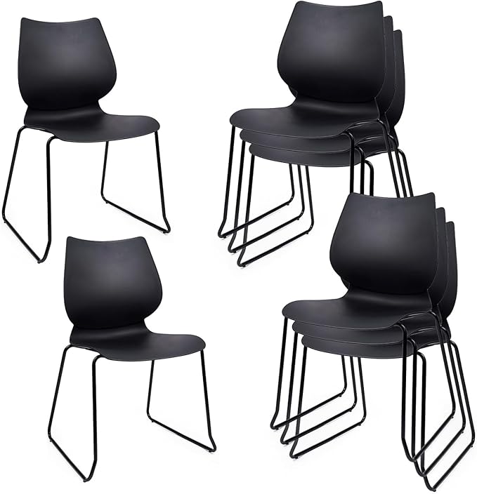 Stacking Chairs, Stackable Waiting Room Chairs, Conference Chair with Back & Church Chair No Wheels with Metal Legs, Suitable for Offices Conference Training Waiting Room Set of 8, Black