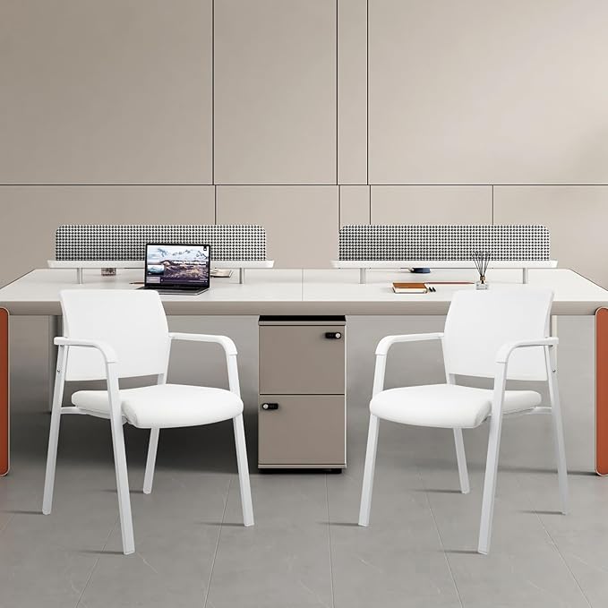 CLATINA Mesh Back Stacking Arm Chairs, Office Reception Guest Chair, Desk Chair No Wheels Ergonomic Lumbar Support and Thickened Seat Cushion for Waiting Conference Room White(1 Pack)