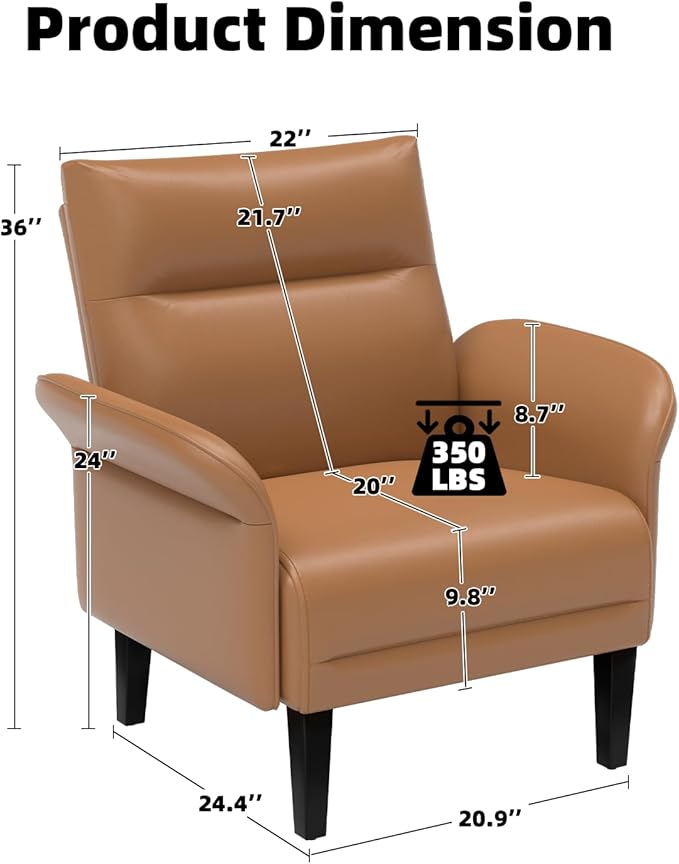 2-Pack Faux Leather Accent Sofas, Symmetrical Shawl Armchairs with Wide Armrests & Wooden Legs, Brown Sofa Chairs Set for Bedroom, Living Room, Compact Spaces