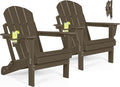 Folding Adirondack Chairs Set of 2 - Plastic Adirondack Chairs with Cup Holder, Weather Resistant for Outdoor, Patio, Lawn, Garden, Backyard Deck, Fire Pit - Dark Brown