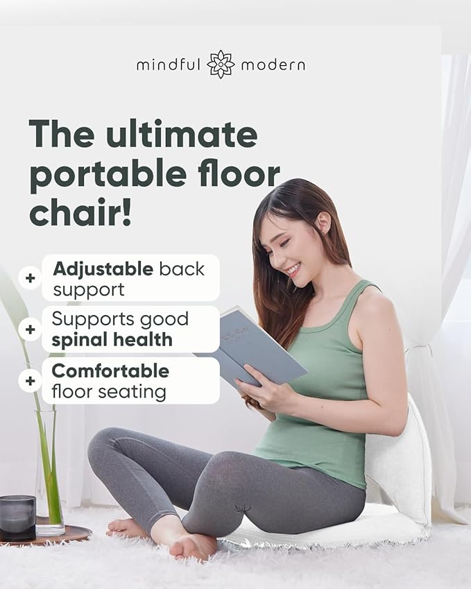 Mindful Modern Meditation Chair | Adjustable Floor Chair with Back Support | Padded Floor Seat for Posture Support and Comfort | Portable Folds Flat for Storage | Indoor/Outdoor Use | Classic White