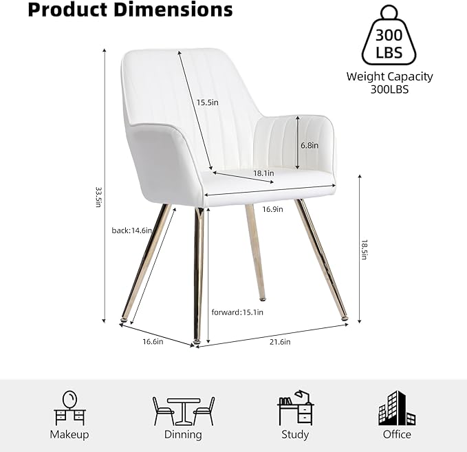 Purgreen Faux Leather Dining Chair Set of 2 - Modern Mid-Back Accent Chair with Gold Plating Legs - Comfy Upholstered Chair for Living Room，Restaurant & Reception Room (Leather Beige, Set of 2)