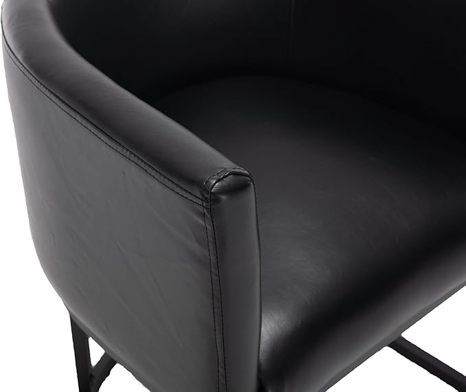 VESCASA Faux Leather Upholstered Dining Chairs with Barrel Back, Modern Padded Restaurant Chairs with Black Metal Frame for Kitchen, Dining Room, Set of 3, Black