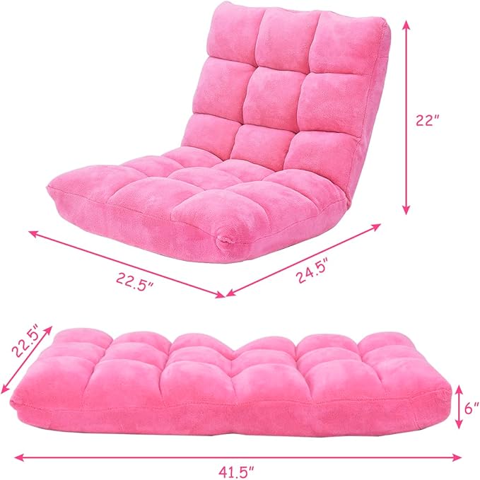 Giantex Floor Chairs for Adults - Floor Gaming Chair with Back Support, Coral Velvet, 14 Adjustable Position, Thick Sponge Padding, Floor Seating Lounge for Reading, Watching TV, Meditation (Pink)