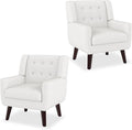Accent Chairs Set of 2, Mid-Century Modern Upholstered Living Room Armchair, Comfy Linen Fabric Single Reading Arm Chair with Tufted Back and Wood Legs for Bedroom, Club (2, Beige)