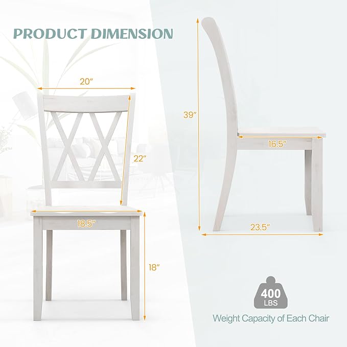 Giantex Wood Dining Chairs Set of 4 White, Rustic Armless Kitchen Chairs w/Rubber Wood Frame, Cross Back, Contoured Seat, Farmhouse Wooden Side Chairs, High Back Kitchen Chairs for Home Dining Room