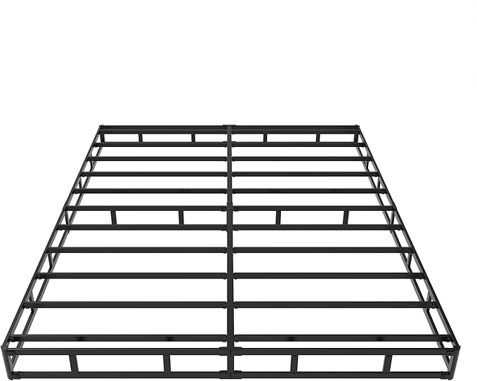 Maenizi Cal King Box Spring 4 Inch Low Profile, Heavy Duty Metal Box Spring Bed Base with Fabric Cover, Mattress Foundation, Easy Assembly, Noise Free, Black