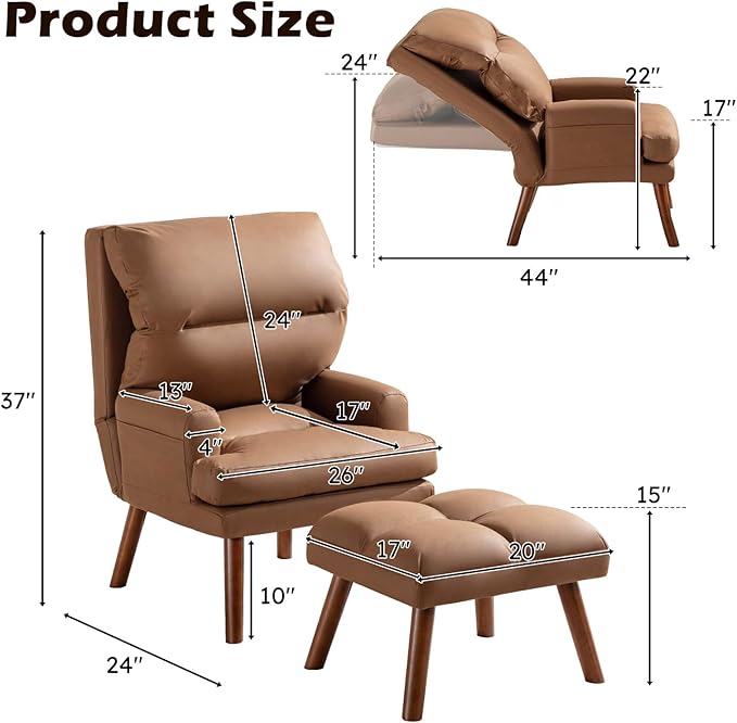 IOMOR Modern Accent Chair with Storage, Single Sofa Armchair with Plump Back Pillow, Upholstered Comfy Chair for Living Room, Bedroom, Office (Brown)