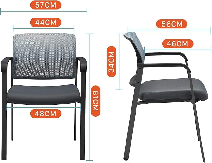 CLATINA Mesh Back Stacking Arm Chairs, Office Reception Guest Chair, Desk Chair No Wheels Ergonomic Lumbar Support and Thickened Seat Cushion for Waiting Conference Room Grey (4 Pack)