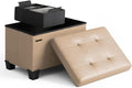 Storage Ottoman Cube with Small Bin, 16-in Square Ottoman with Storage for Living Room and Bedroom, Small Ottomans Foot Rest, Faux Leather Foot Stools Ottomans Max 330lbs, Taupe