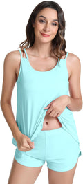 NACHILA Pajamas for Women-Viscose from Bamboo, Ribbed Racerback Tank Top Sexy Split Shorts Pajama Sets Cooling Sleep Cami Pjs