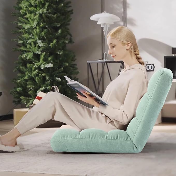 HOMYEDAMIC Folding Floor Chair with Back Support, Adjust Lay Flat Recliner Oversized Lounge Wide Lazy Boy Gaming Ergonomic Single Sofa Seat for Living Room Bedroom(Green)