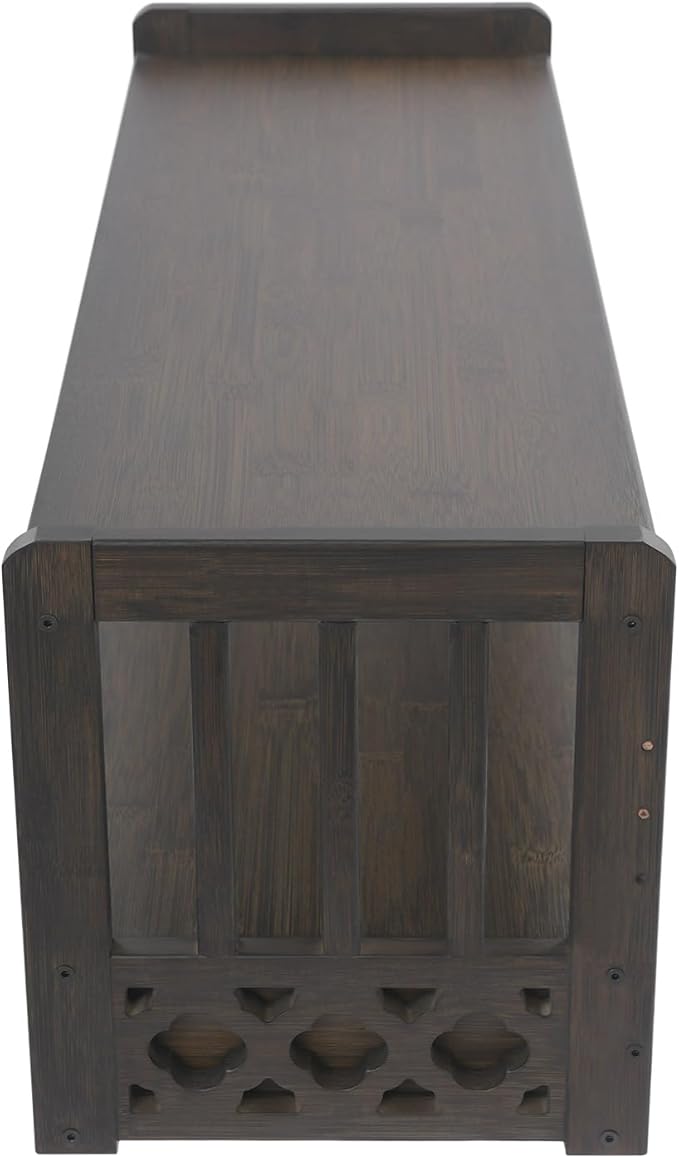 Low 3-Tier Meditation Table with Drawer,Bamboo Altar Tables,Puja Desks,Tatami Desk,27.2”W,Walnut Color