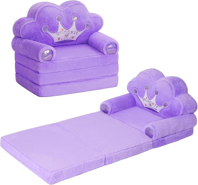 MOONBEEKI Toddler Chair Comfy，Foldable Princess Couch for Girl, Toddler Recliners for Kids Over 18 Months, Kids Furniture for Bedroom and Playroom, Purple