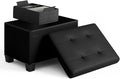 Storage Ottoman Cube with Small Bin, 16-in Square Ottoman with Storage for Living Room and Bedroom, Small Ottomans Foot Rest, Faux Leather Foot Stools Ottomans Max 330lbs, Black