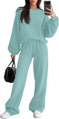 Sweetyweee Women's 2 Piece Outfits Set Fleece Lined Lounge Sweatsuit Crewneck Pullover Top Wide Leg Pants Casual Tracksuit
