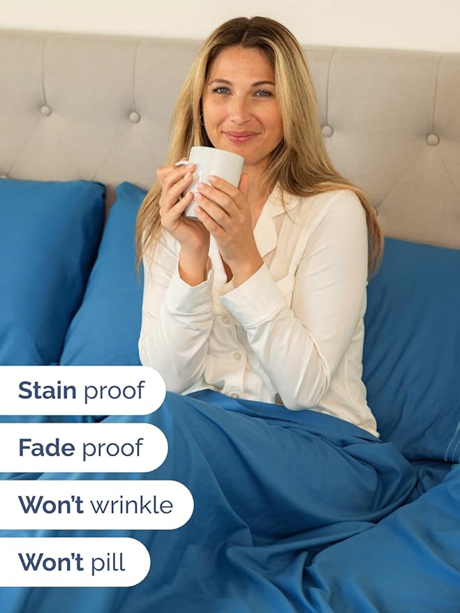 Extra Deep Pocket Twin Sheets - 3 Piece Breathable & Cooling Bed Sheets - Hotel Luxury Bed Sheet Set - Soft, Wrinkle Free & Comfy - Easily Fits Extra Deep Mattresses - Deep Pocket Denim Blue Sheets