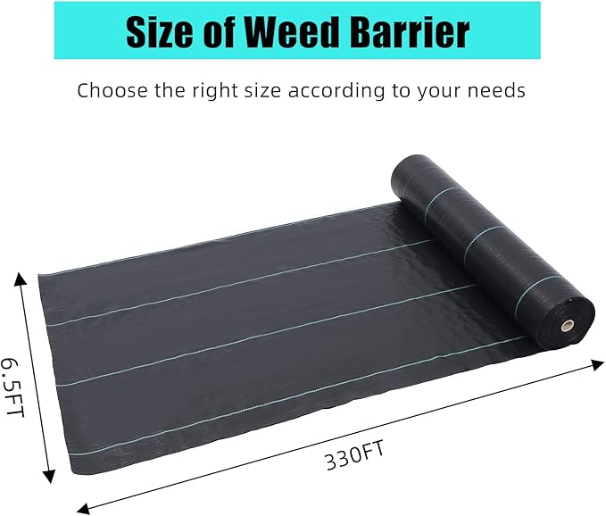 ExploreHorizon 6.5ft X 330ft Weed Barrier Landscape Fabric Heavy Duty, Premium 3.2 oz Ground Cover Weed Block Gardening Mat, Easy Setup & Superior Weed Control, for Erosion Control, Weed Barrier