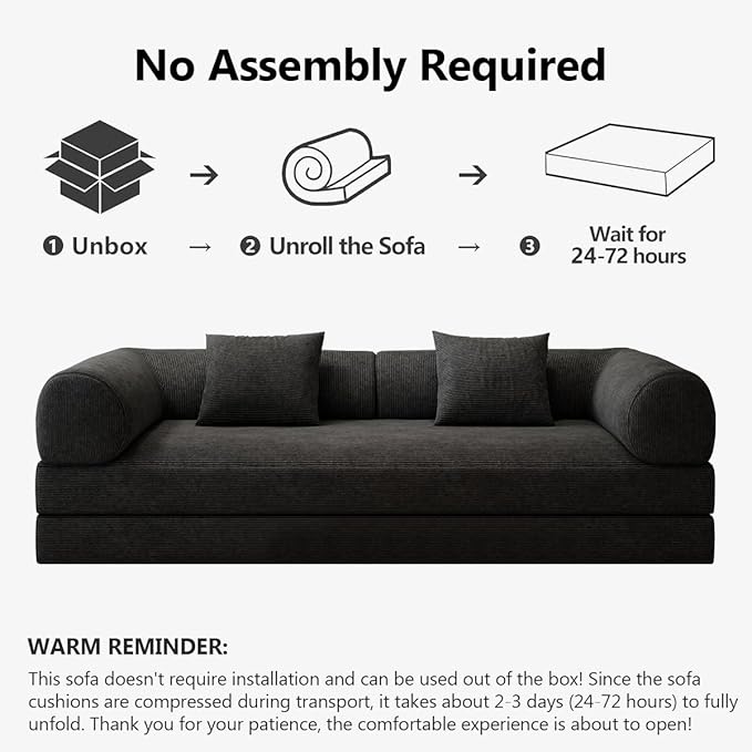 YUODL 78.8" Modular Sofa Bed - 4-in-1 Convertible Design with Corduroy Fabric and High Density Sponge, Removable Cover and Fixed Frame