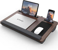 Lap Desk - Up to 17” Laptop Tray with Wrist Rest, Portable Handle, Fixed Mouse Pad, Tablet & Phone Slots, Laptop Lap Desk with Cushion (Dark Brown)