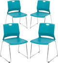 Office Guest Chairs Set of 4, Sled Base Office Stack Chair, Modern Plastic Chairs for Conference, Reception,Classroom and Library,Blue.