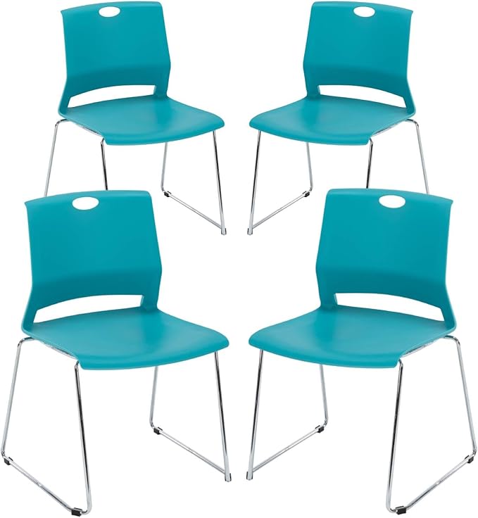 Office Guest Chairs Set of 4, Sled Base Office Stack Chair, Modern Plastic Chairs for Conference, Reception,Classroom and Library,Blue.
