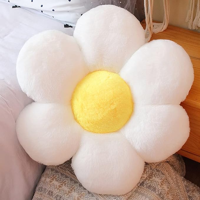 lannery Flower Plush Throw Pillows, Flower Floor Pillow Seating Cushion Toy for Reading, Room, Watching TV (19.7", White-2)