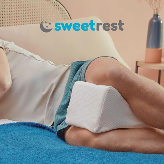 Knee Pillow – Memory Foam Leg Positioner with Ergonomic Shape – Side Sleeper Support – Removable & Washable Cover – White