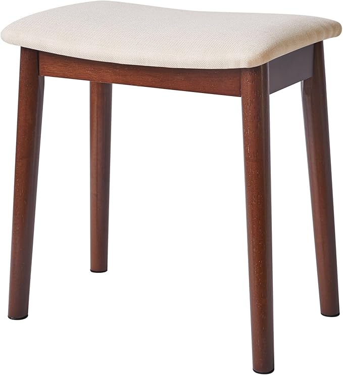 IBUYKE Saddle Cushion Vanity Stool Chair, Foot Rest Stool with Solid Wood Legs, Modern Vanity Bench Ottoman for Piano, Upholstered Seat for Bedroom, Entryway, Walnut Legs&Off White WBD007HM