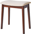 IBUYKE Saddle Cushion Vanity Stool Chair, Foot Rest Stool with Solid Wood Legs, Modern Vanity Bench Ottoman for Piano, Upholstered Seat for Bedroom, Entryway, Walnut Legs&Off White WBD007HM