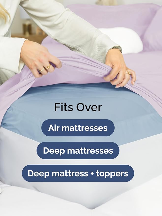 Extra Deep Pocket Split King Sheets - 5 Piece Breathable & Cooling Bed Sheets - Hotel Luxury Bed Sheet Set - Soft, Wrinkle Free & Comfy - Easily Fits Extra Deep Mattresses - Light Lavender Sheets Set