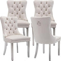 YeahFurn Mid Century Modern Dining Chairs Set of 4, Beige Velvet Upholstered Tufted Back, Kitchen & Dining Room Chairs, Brushed Silver Metal Legs, Nailhead Trim, Sillas para Comedor (Beige, 4 Pcs)