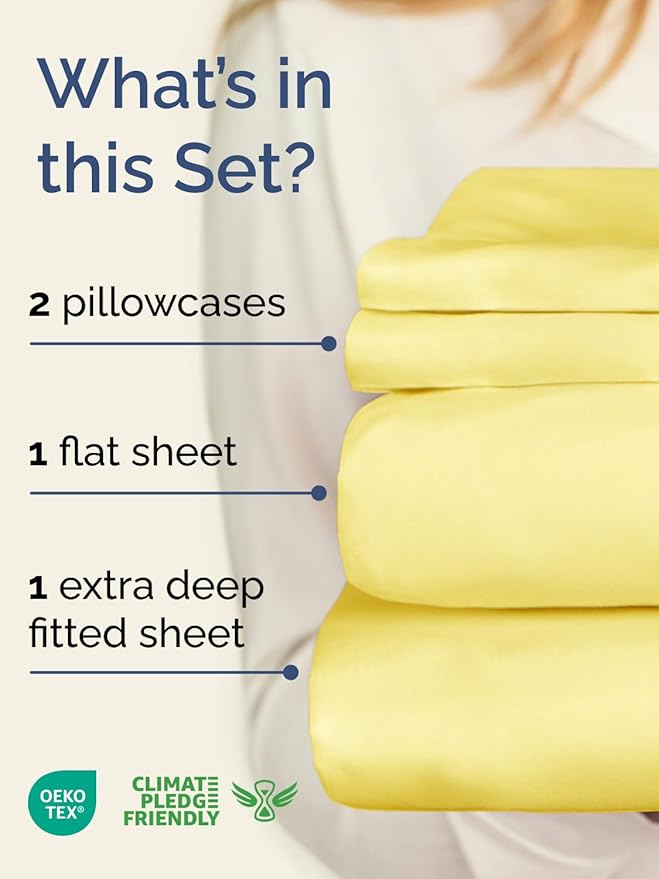 Extra Deep Pocket King Sheets - 4 Piece Breathable & Cooling Bed Sheets - Hotel Luxury Bed Sheet Set - Soft, Wrinkle Free & Comfy - Easily Fits Extra Deep Mattresses - Deep Pocket Yellow Sheets Set