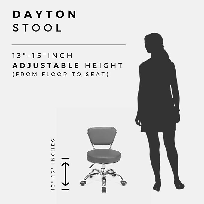 Dayton Home Office/Garden Rolling Seat (Burgundy) Pneumatic, Short Stool with Adjustable Height 13"-15", Perfect for Home Office, Gardening, Garage Mechanic, School and Lab