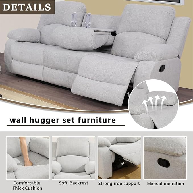 AYCP Microfiber Living Room Furniture Set Reclining Sofa Set Loveseat Furniture Sets in Living Room Sofa Recliners (Sofa, Grey)