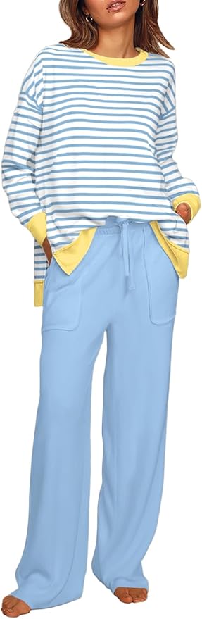 ETCYY NEW Lounge Sets for Women 2 Piece Outfits with Side Split Sweatshirt Tops and Wide Leg Sweatpants