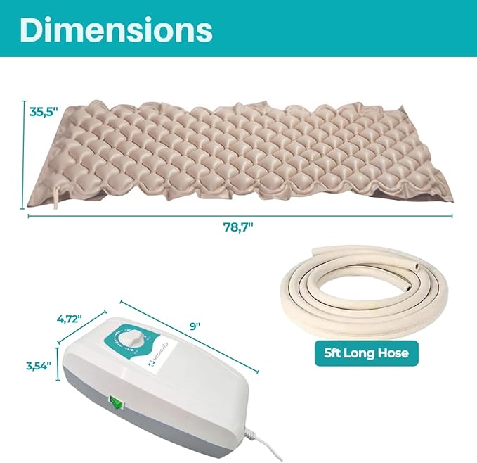 Safe Medic Alternating Air Pressure Ulcer Relief Mattress Pad for Bed Sore Prevention, Air Mattress for Hospital Bed with 130 Leak-Proof Cells, Silent Pump, Easy Clean Surface,